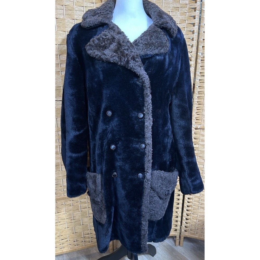 N.E. Macintosh New England Long Black & Brown Faux Fur Vintage Special Line 60's